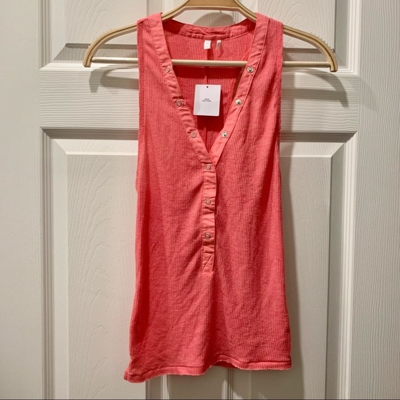 Urban Outfitters UO Rose Pink Ribbed Henley Button-Up Racerback Tank Top - Picture 3 of 6